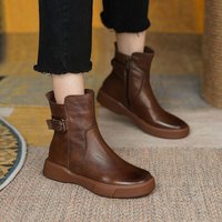 Plus Size Autumn Winter New Buckle Short Round Toe Flat Casual Martin Women's Ankle Boots