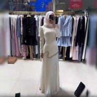 DM Elegant Embroidered Maxi Dress Modest Muslim & Boho Chic Long Sleeve Dress For Women -X, WhiteBlackBluePink