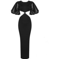 Women's Sexy Backless Black Diamond Studded Socialite Party Long Skirt, Hollow Bandage Dress, Knitted Dress