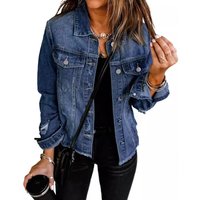Women's Clothing Distressed Denim Jacket - Vintage Washed Short Cropped Jean Coat With Lapel Collar & Long Sleeves​