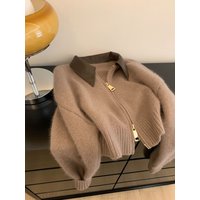 Women's Clothing Real shot knitted cardigan sweater jacket women's autumn clothing autumn and winter outer wear new style hot selling loose zipper top