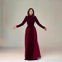 Elegant Vintage Long Sleeve Maxi Dress For Women Winter Flowy Cotton-Polyester Blend Dress In Wine Red & Black​