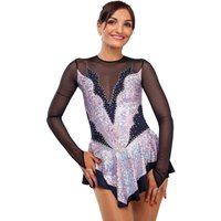 Figure Skating Dress Style A PinkSilver Hologram Italian Fabric, Handmade
