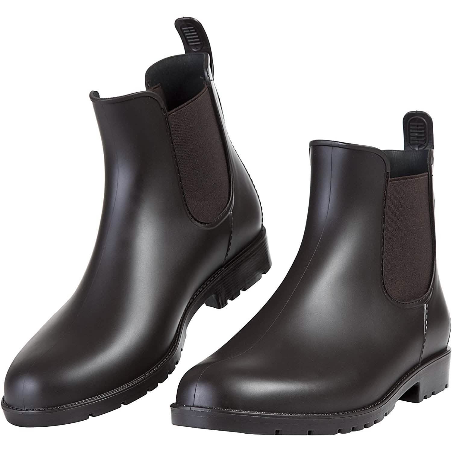 Women's Ankle Rain Boots Waterproof Chelsea Boots - Dark Brown .