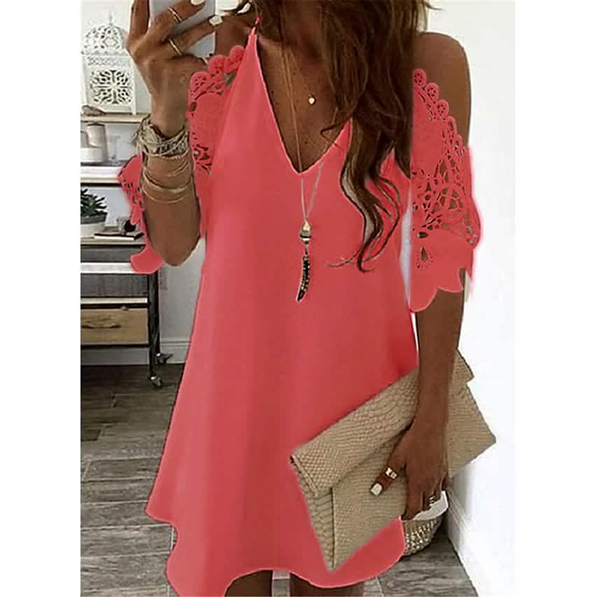 Women's Half Sleeve Solid Cutout Shift Dress - Red XXXX