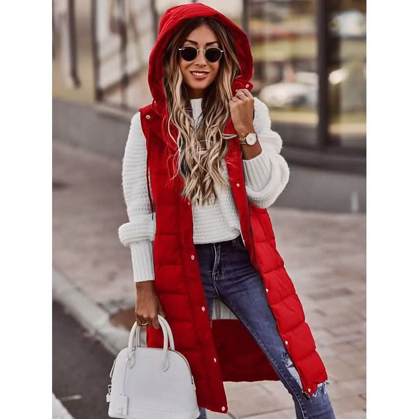 Women's Winter Jacket Vest Long Coat Regular Fit - Red XXXX