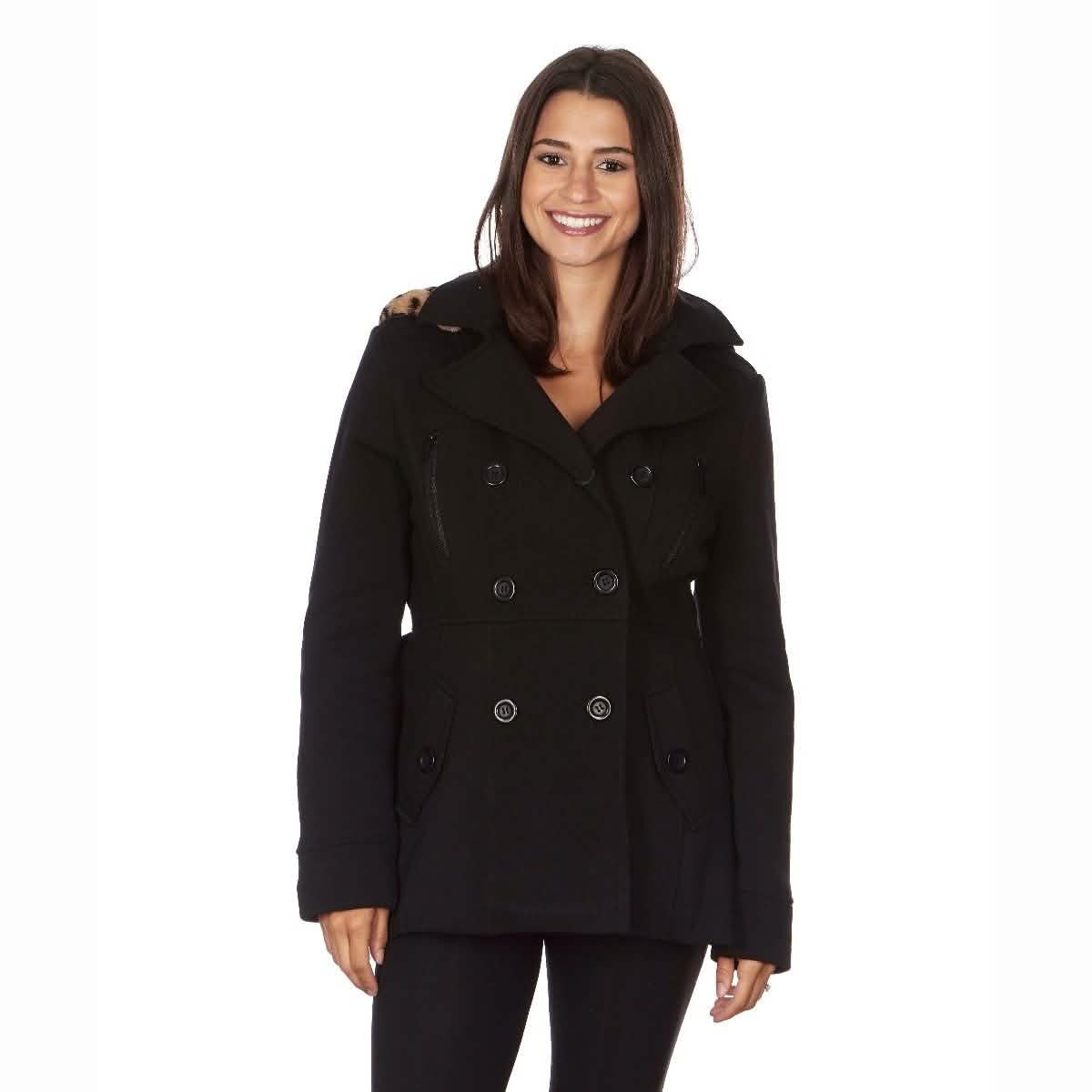 Yoki Women's Leopard Faux Fur Hooded Fleece Coat - XX Black