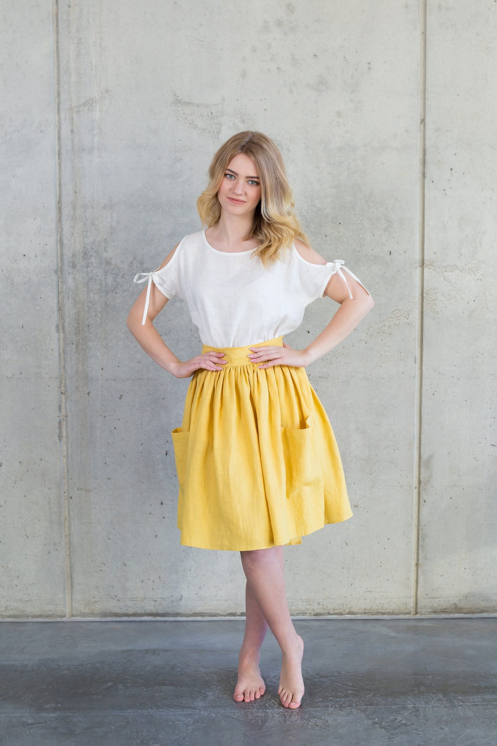 1950S Skirt, Wrap Around Skirt Linen Tie Prairie Cottagecore With Pockets, High Waist Swing - Grethel