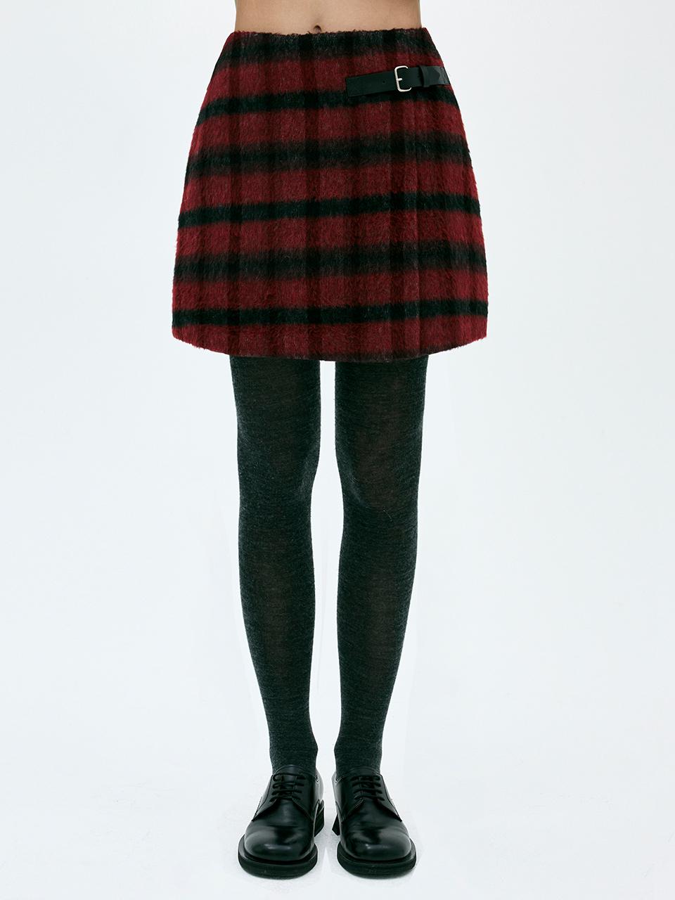 [24FW clove] Check Wrap Skirt (Red)