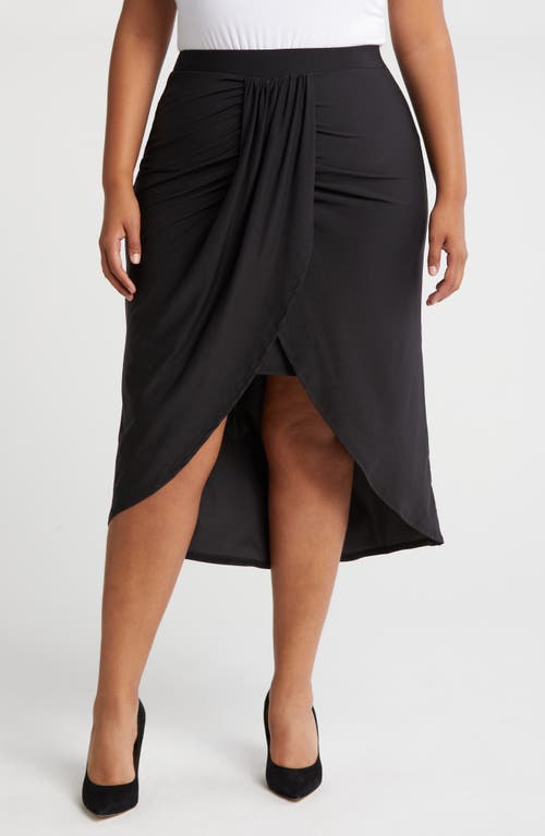 24seven Comfort Apparel Draped Wrap Skirt in Black at Nordstrom, Size 1X