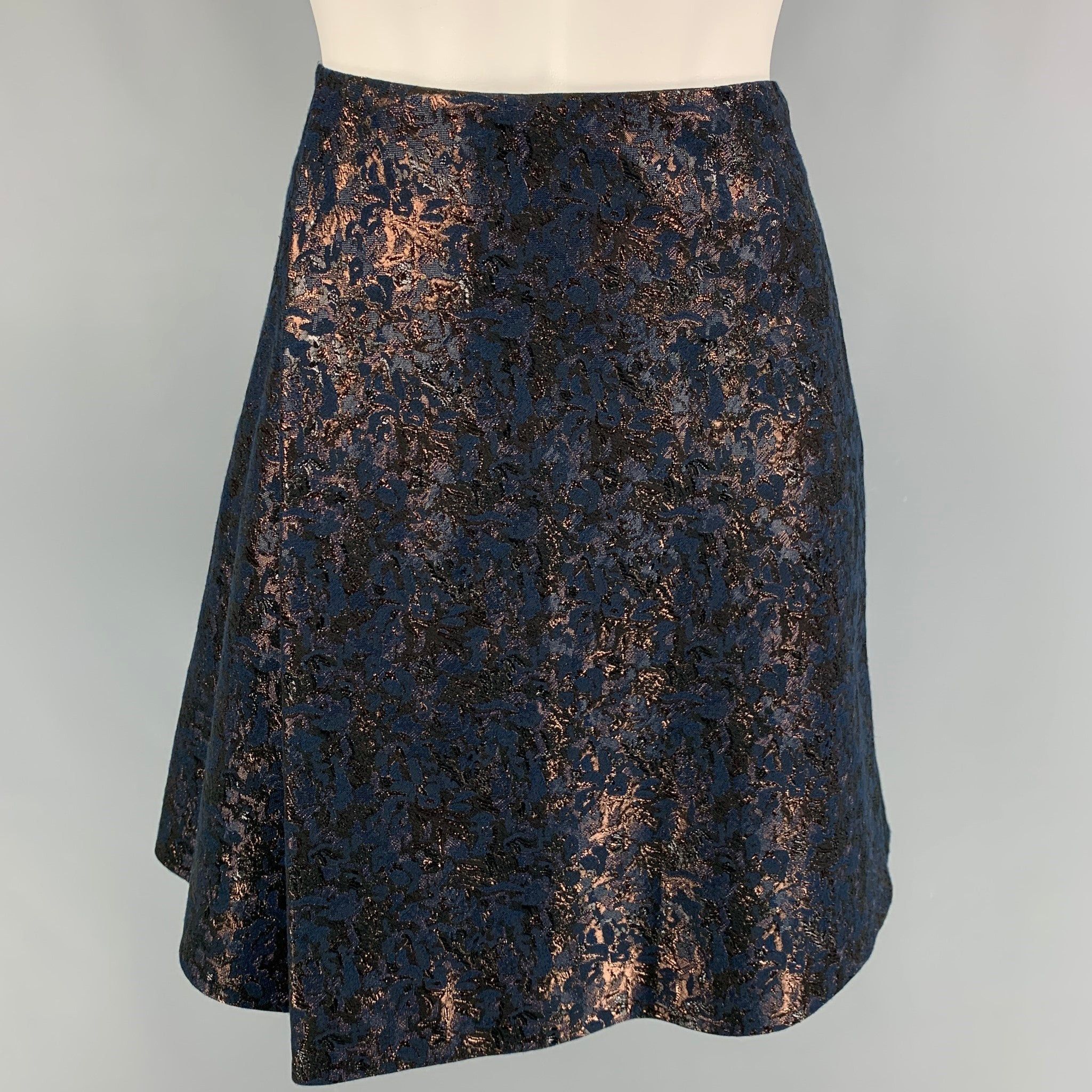 3 1 Phillip Lim Navy Copper Jacquard Floral Skater Above Knee Skirt, Women's (Size 27)