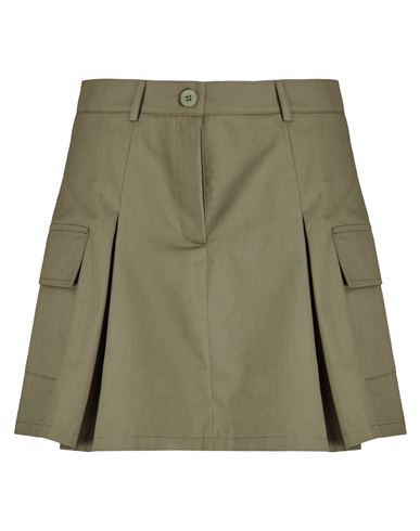 8 By Yoox Cotton Pleated Skater Mini Skirt Woman Mini skirt Military green Size 6 Cotton