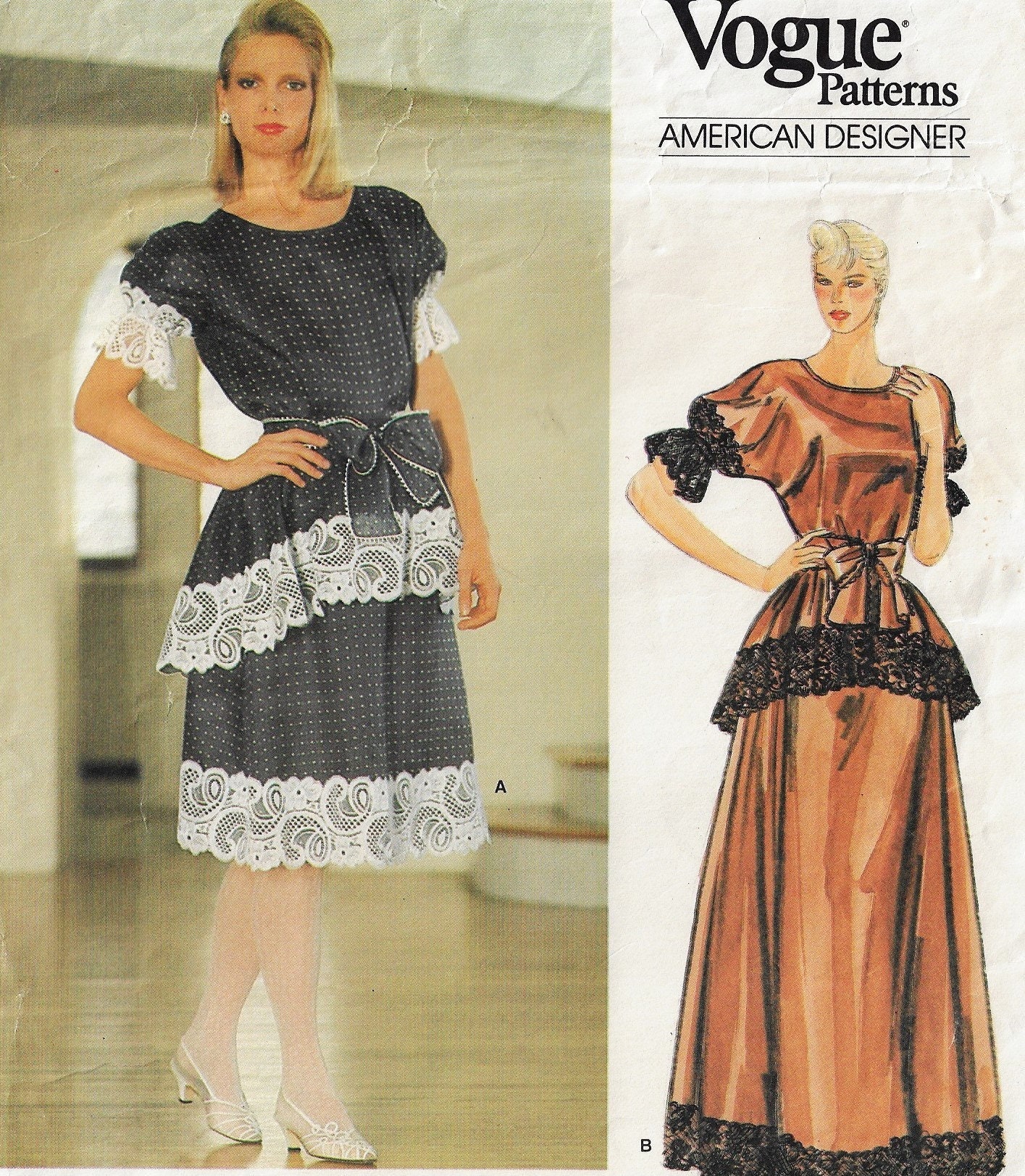 80S Geoffrey Beene Womens Top & Peplum Skirt 2 Lengths Vogue Sewing Pattern 1307 Size 12 Bust 34 Ff