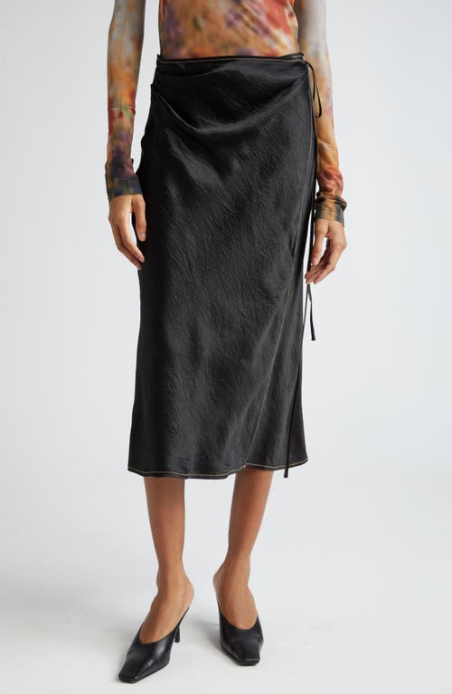 Acne Studios Iala Crinkle Satin Wrap Skirt in Black at Nordstrom, Size 2 Us