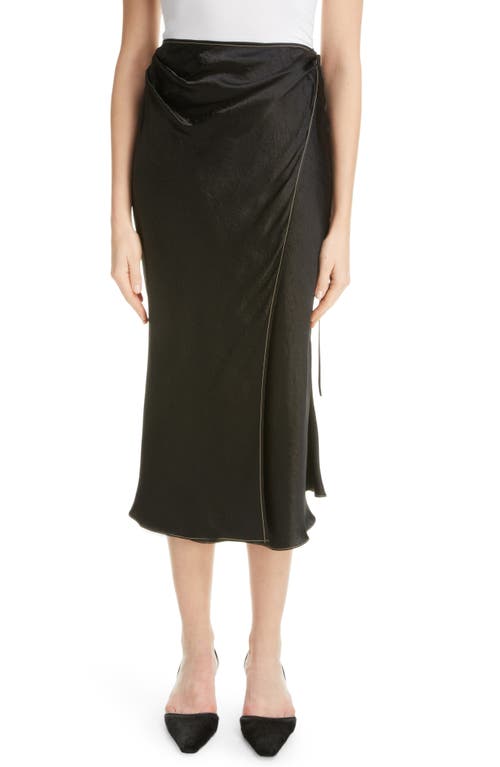 Acne Studios Iala Topstitch Satin Wrap Skirt in Black at Nordstrom, Size 6 Us