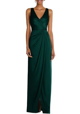 After Six Women's Faux Wrap Whisper Satin Maxi Dress with Draped Tulip Skirt