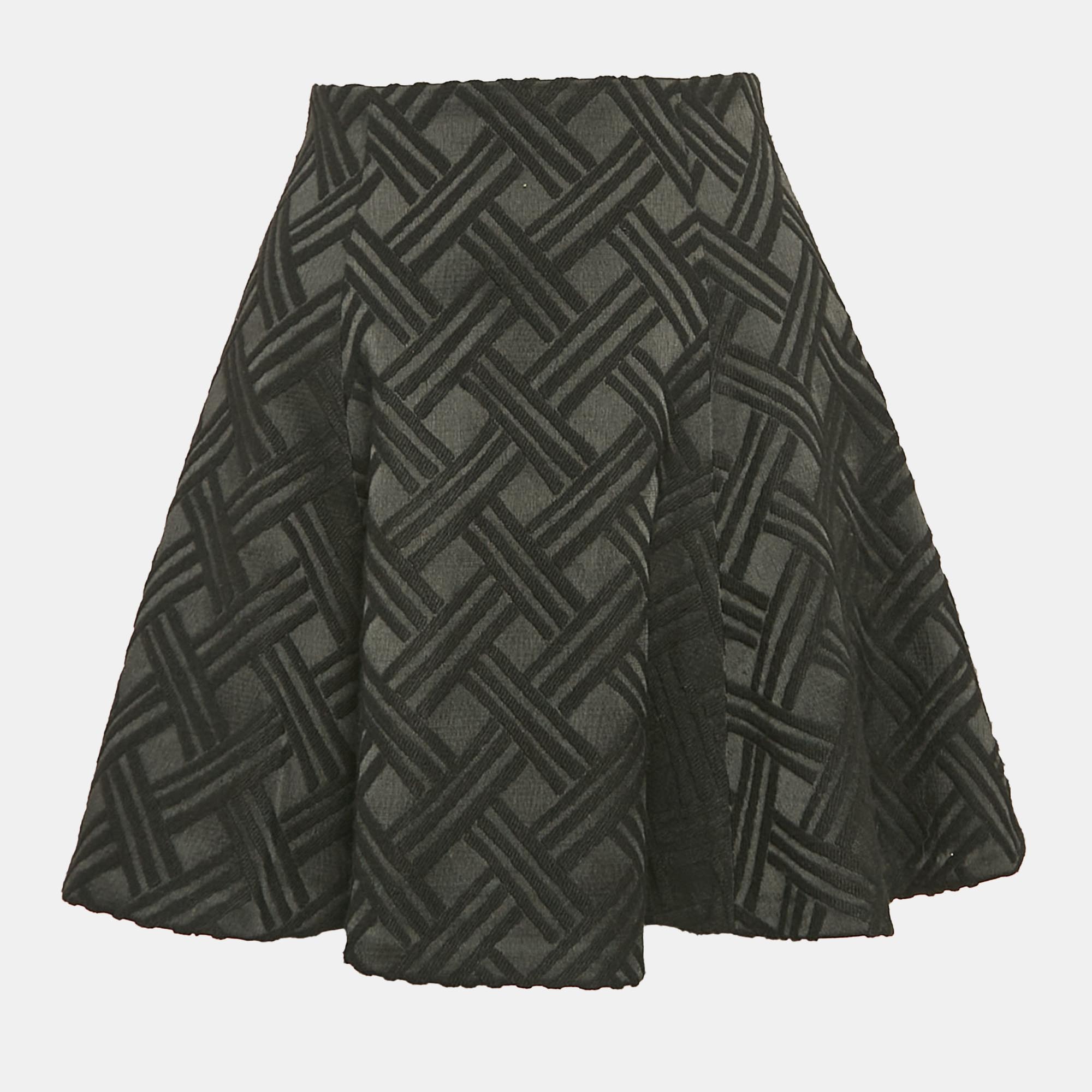 Alice + Olivia Black Textured Crepe Skater Mini Skirt XS