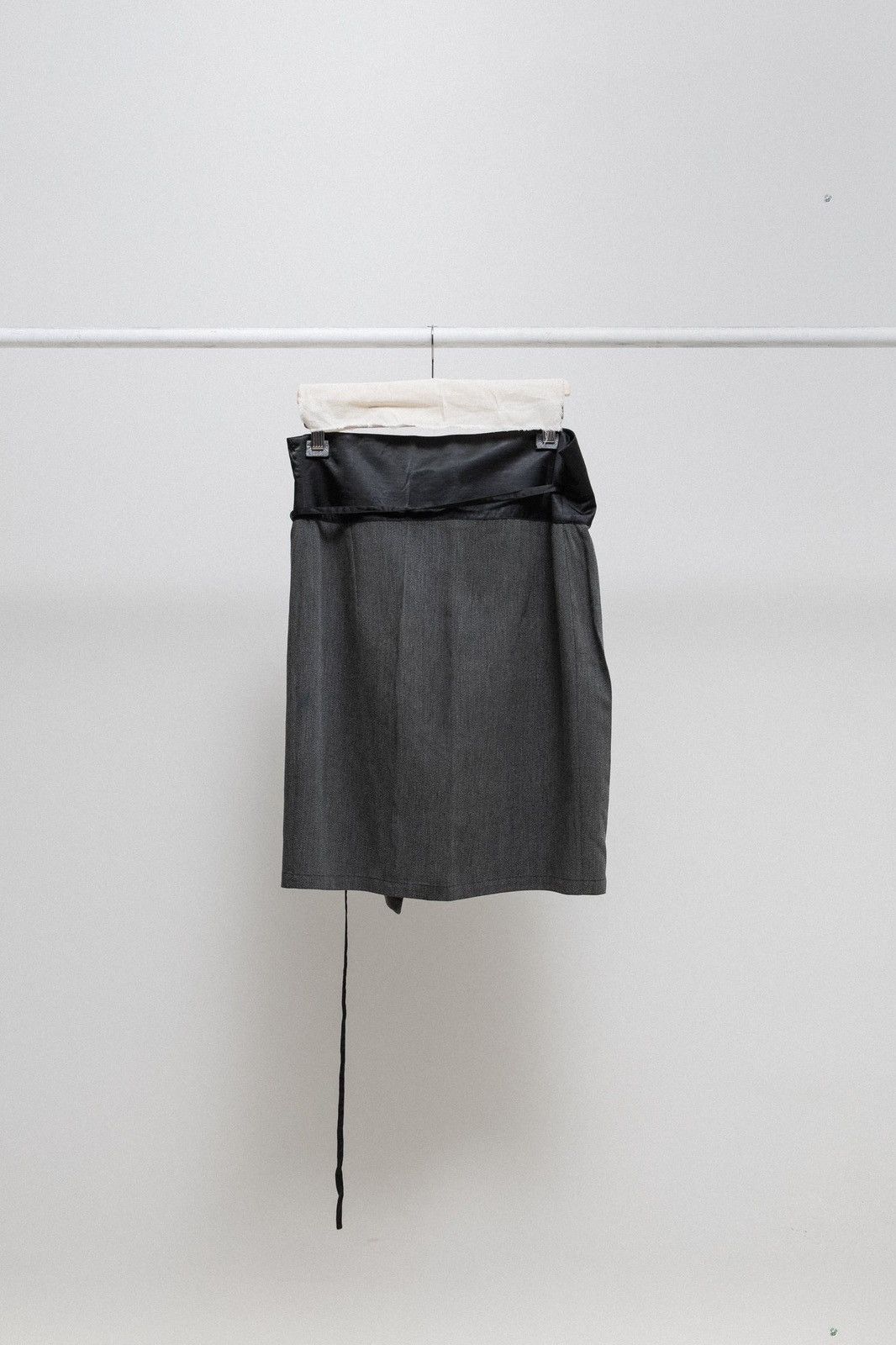 Ann Demeulemeester 1990'S Wool Blend Wrap Skirt With Satin Waist Panels in Grey, Women's (Size 28)