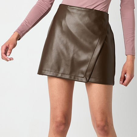 Arizona Faux Leather Womens Wrap Skirt-Juniors, 3x-large, Brown