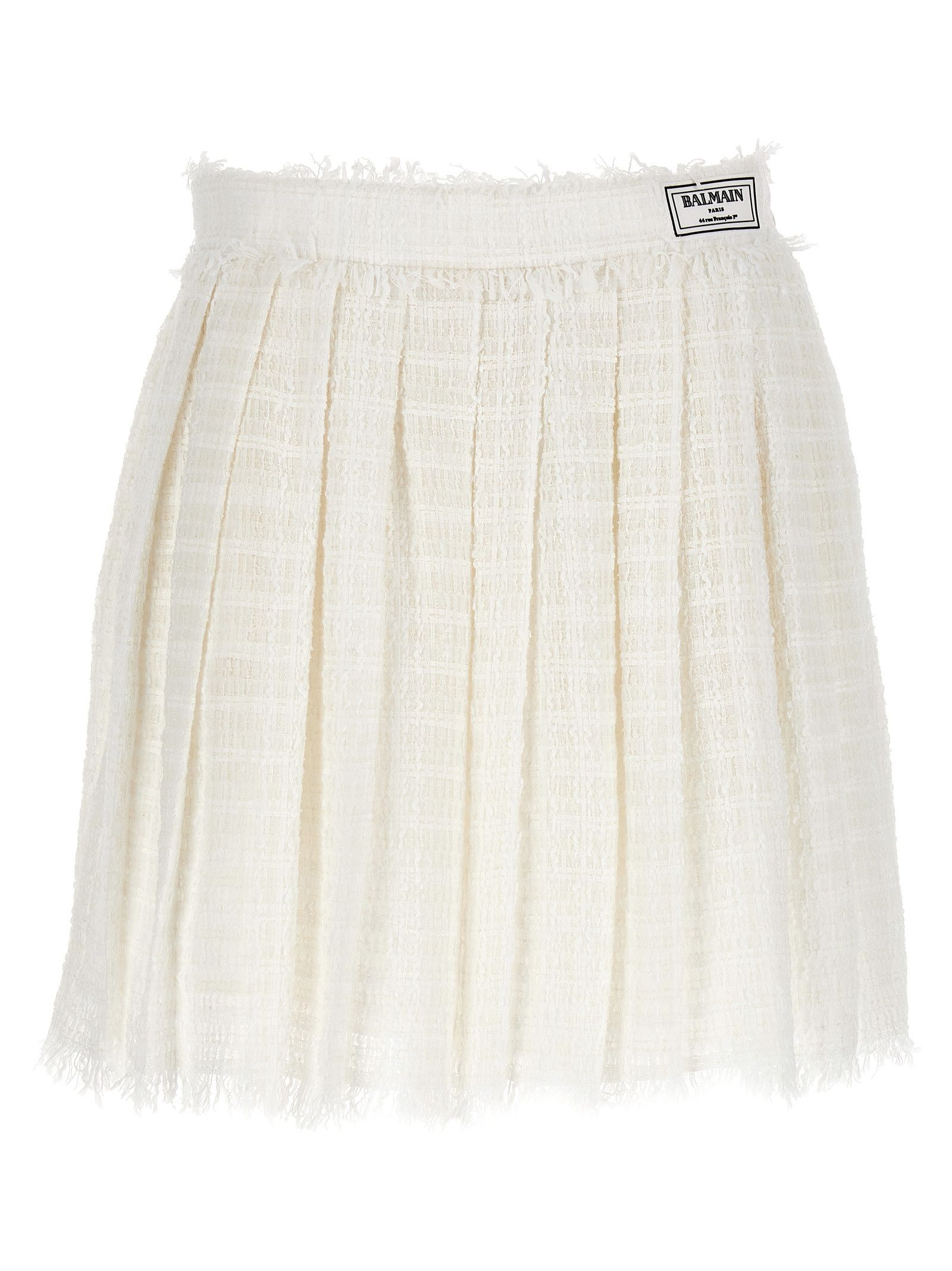 Balmain Tweed Skater Skirt in White, Women's (Size 28)