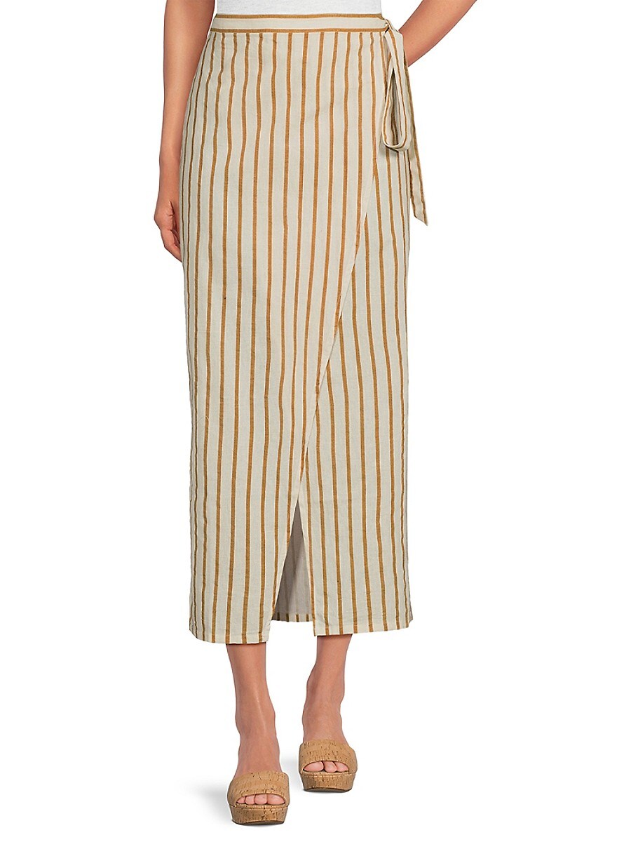 Beach Life by Gottex Women's Striped Faux Wrap Midi Cover-Up Skirt - Multi Mustard - Size S