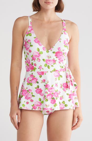 Betsey Johnson Faux Wrap Skirted One-Piece Swimsuit in Love Always Betsey Print at Nordstrom Rack, Size Medium