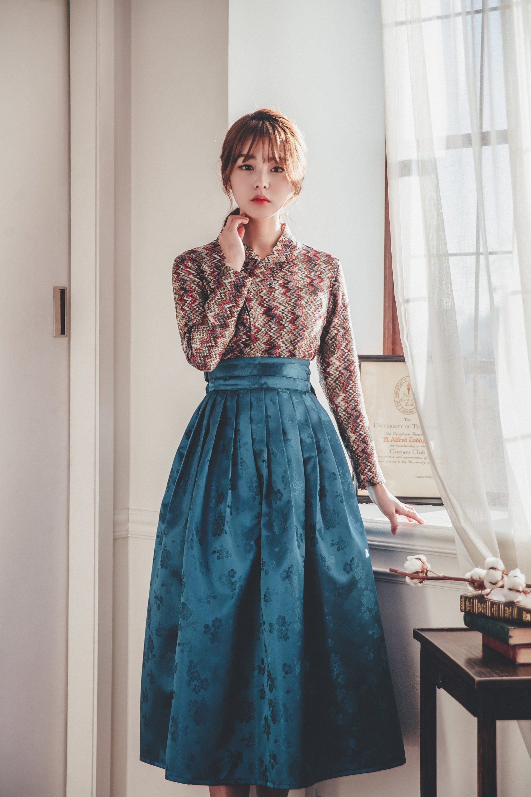 Blue Green Modern Hanbok Skirt | Korean Handmade Classy Skirt For Women Clothing One Free Size Women Wrap Ws.18