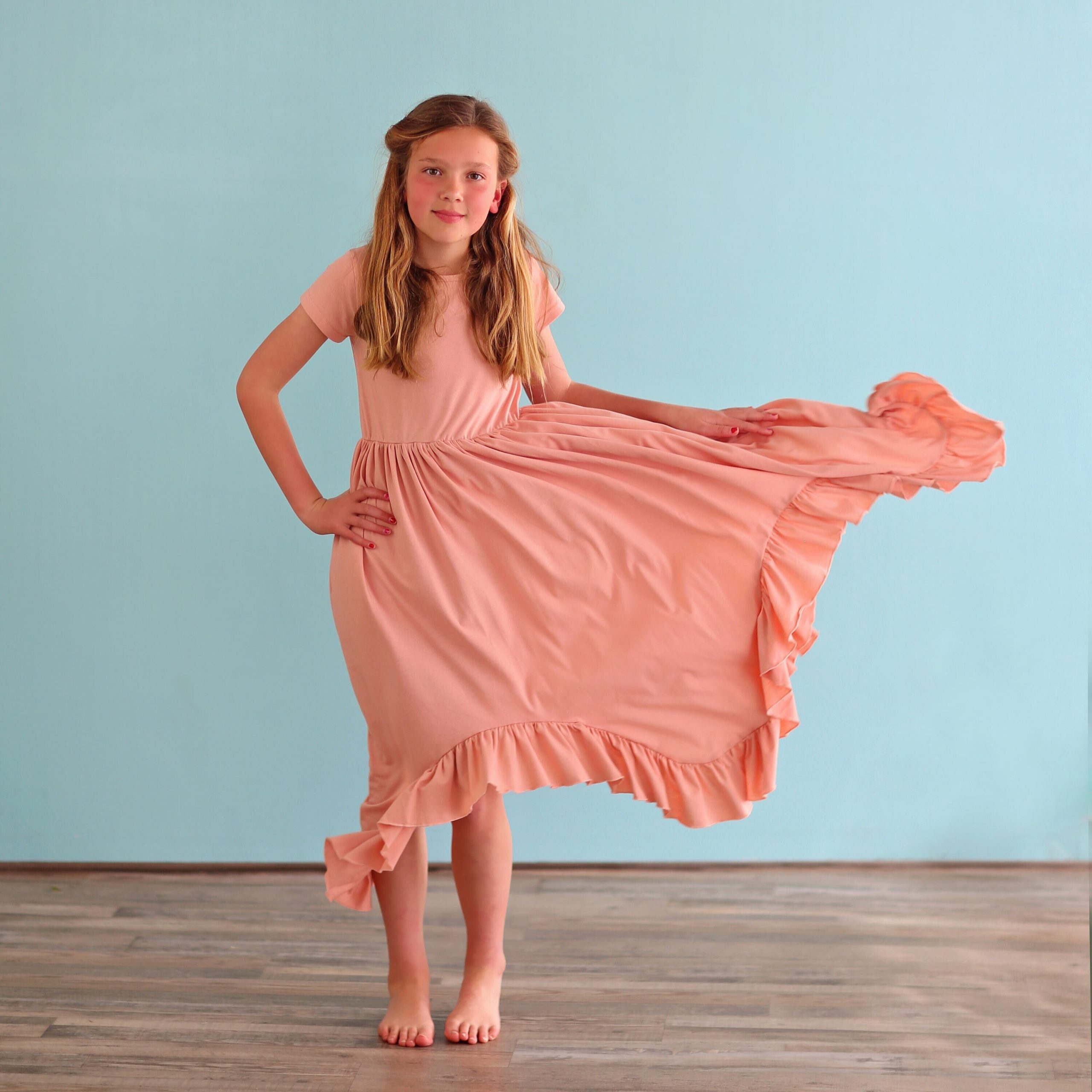 Blush Boho Dress - Long Ruffle High-Low Hem Full Skirt Red Pink Twirly