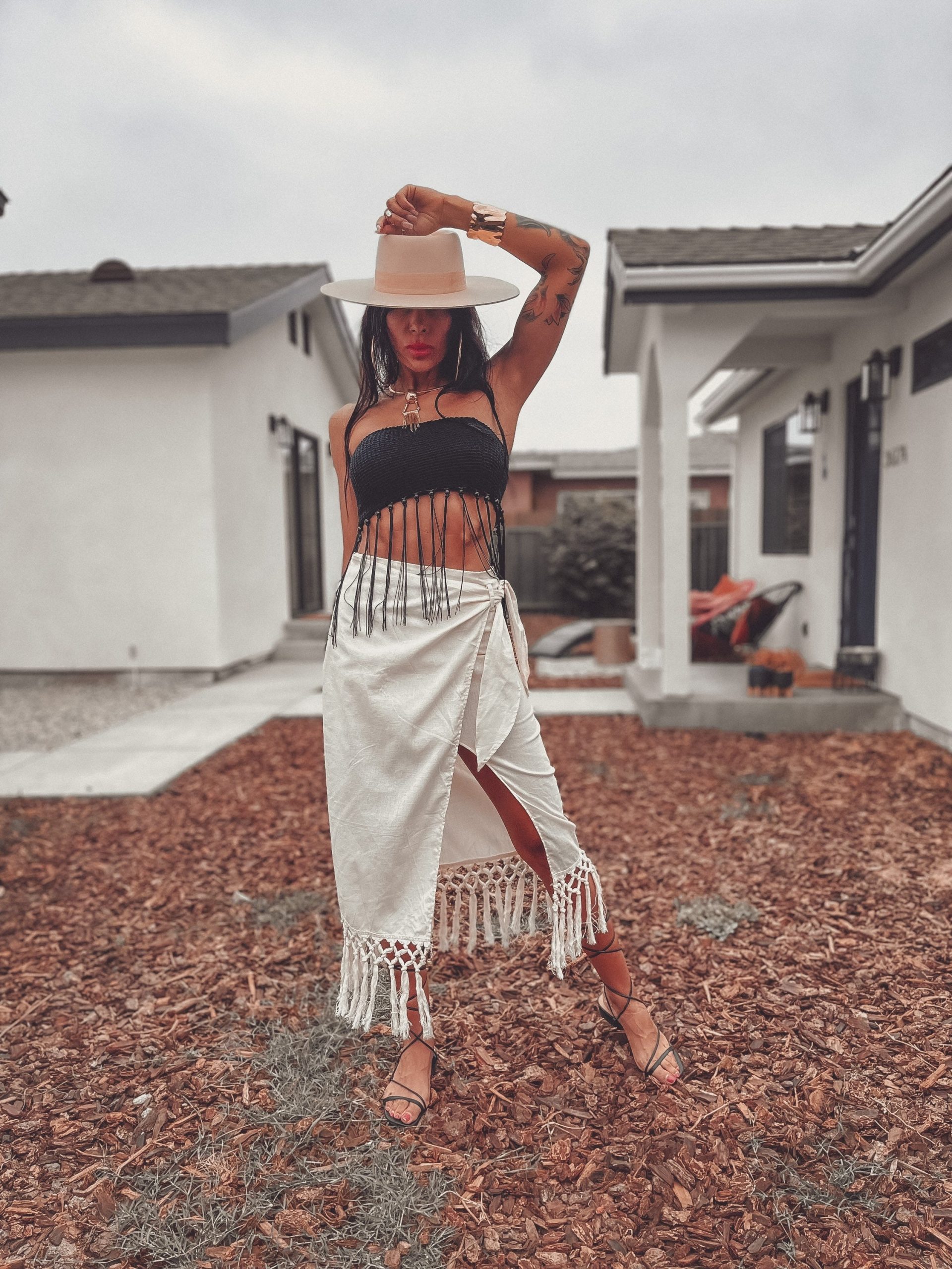 Bohemian Cotton Wrap Midi High Slit Skirt Fringe Detailed Ethnic Bali Tulum Festival Desert Western Outfits