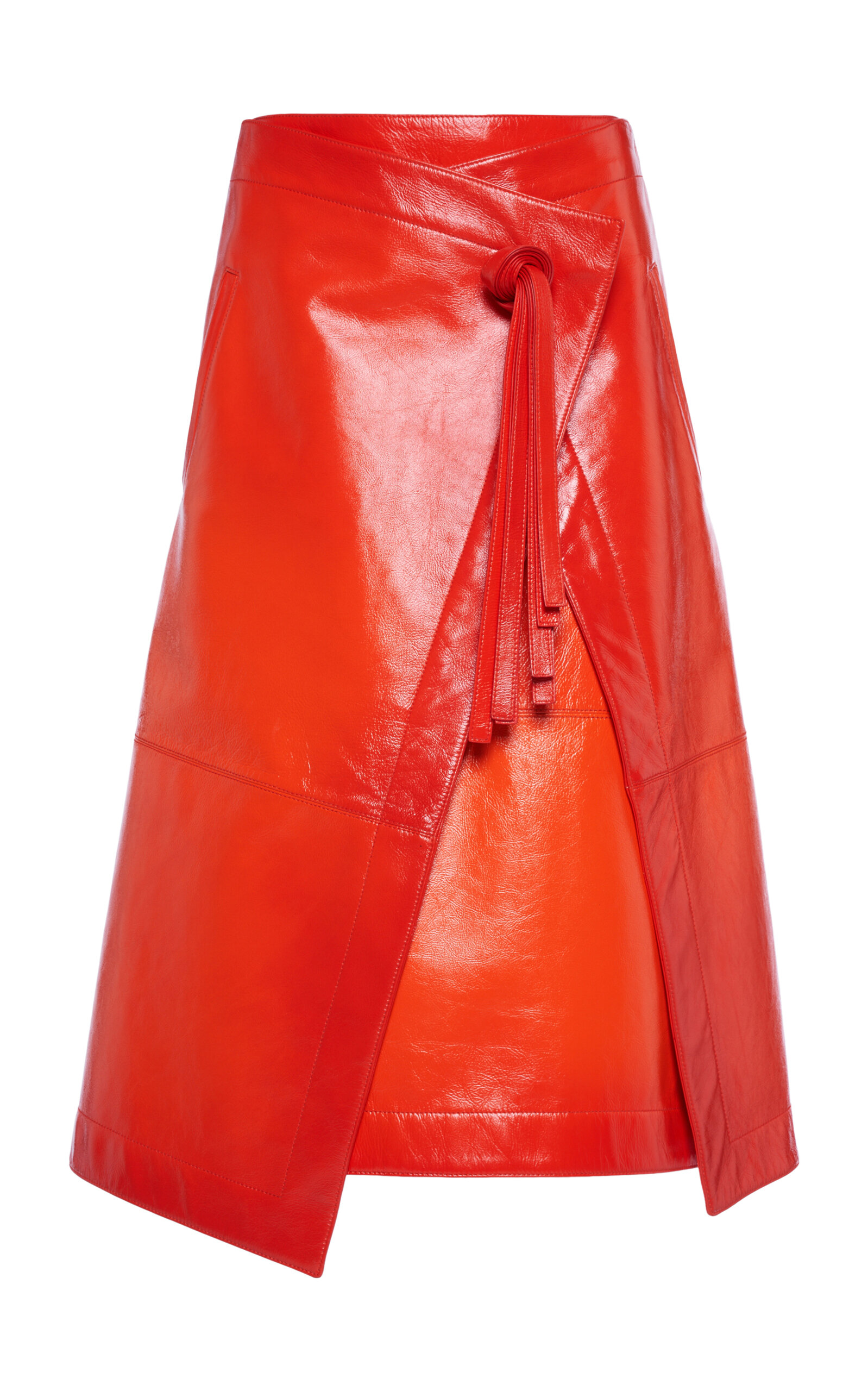 Bottega Veneta - Degrade-Leather Midi Wrap Skirt - Red - IT 42 - Moda Operandi