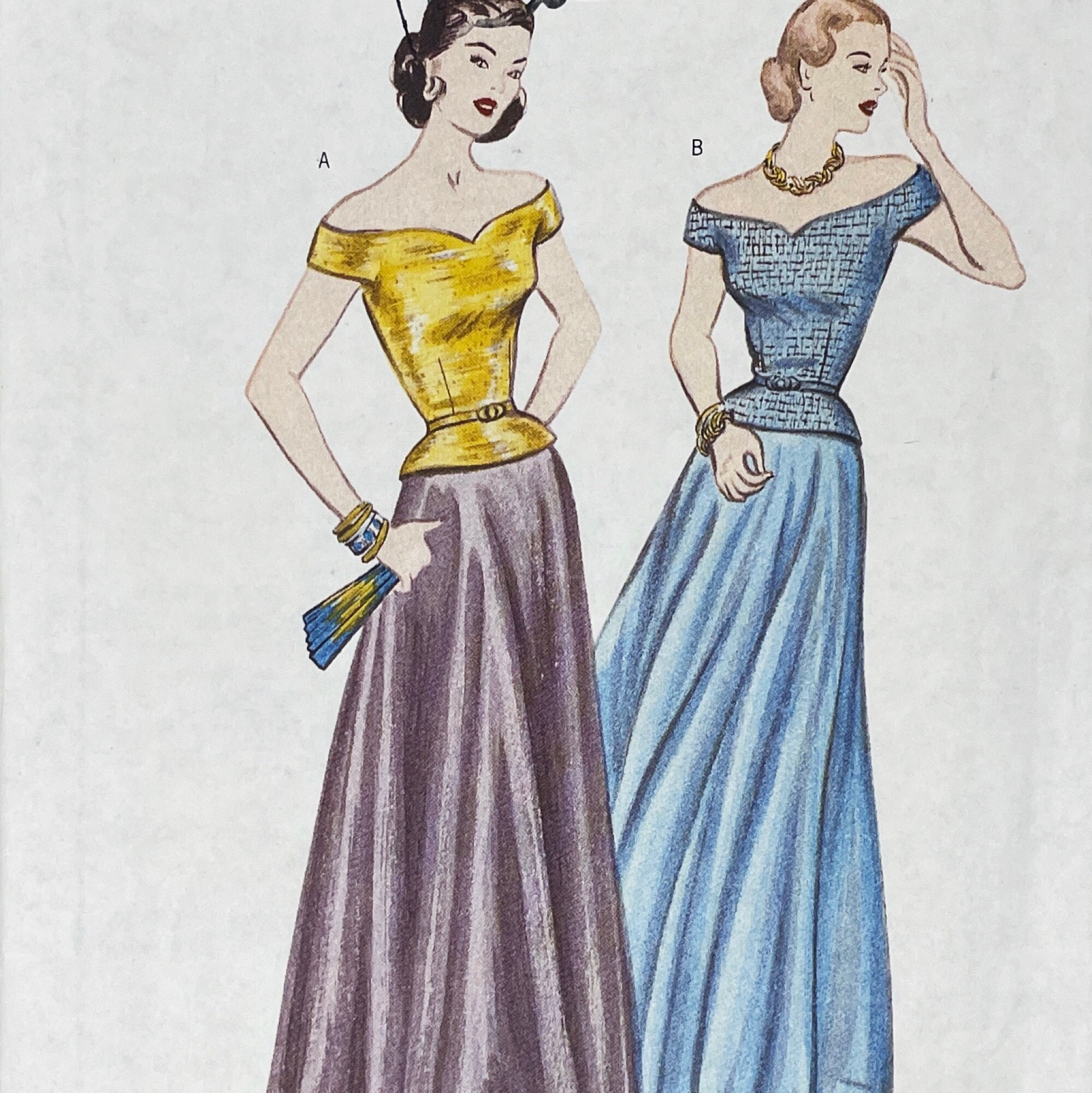 Butterick 3130 - Reissued 1940S Off The Shoulder Low Cut Peplum Top & Skirt Pattern Size 8-12 | 31.5-34" Uncut | Ff