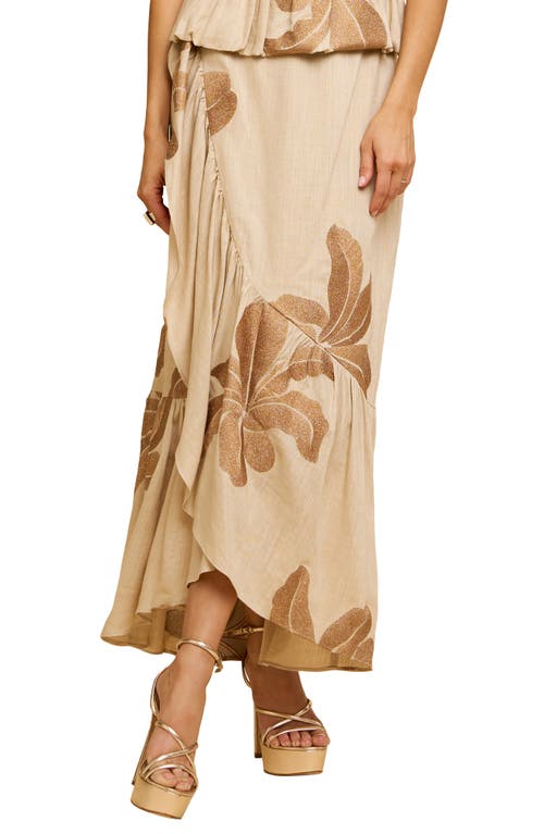 CIEBON Shanne Embroidered Print Ruffle Wrap Skirt in Tan at Nordstrom, Size Small