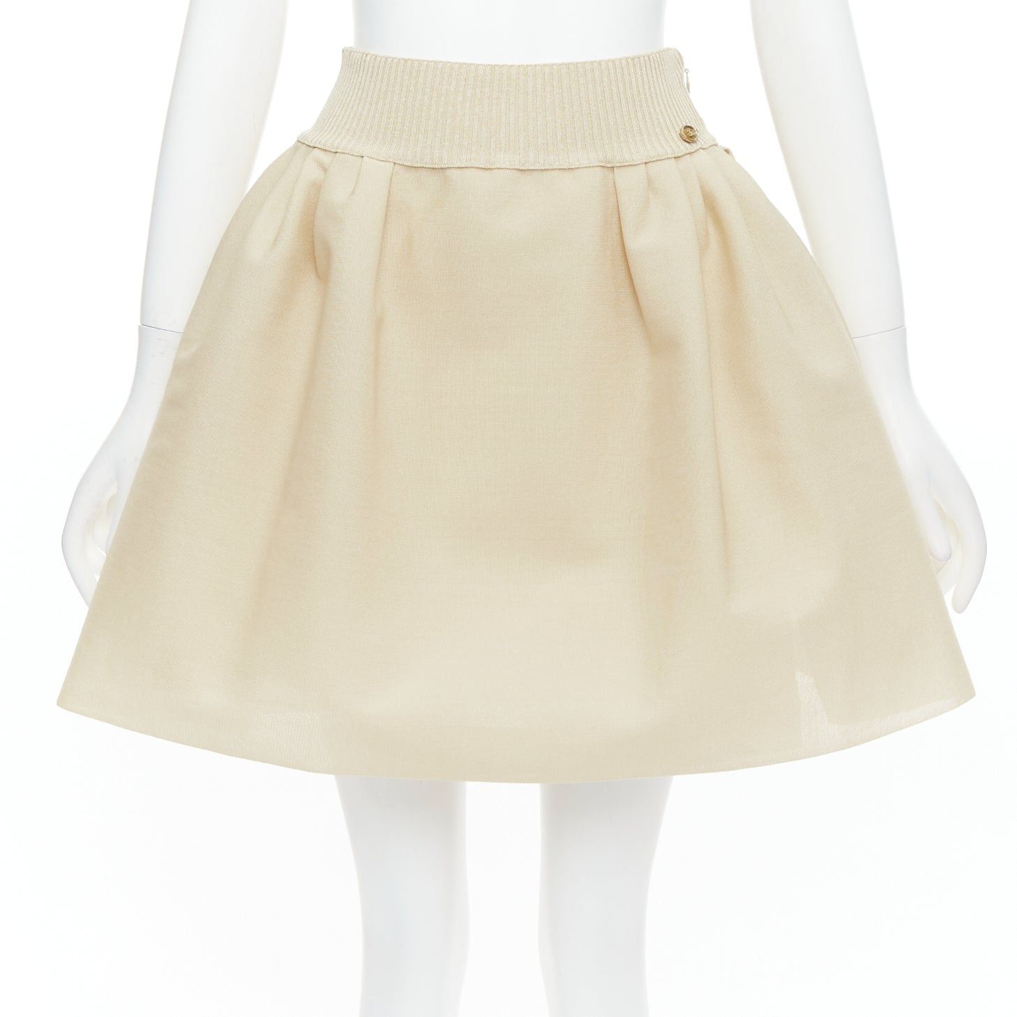 Chanel Light Beige Gold Cc Logo Button Flared Skater Skirt Fr40 L in Cream, Women's (Size 30)