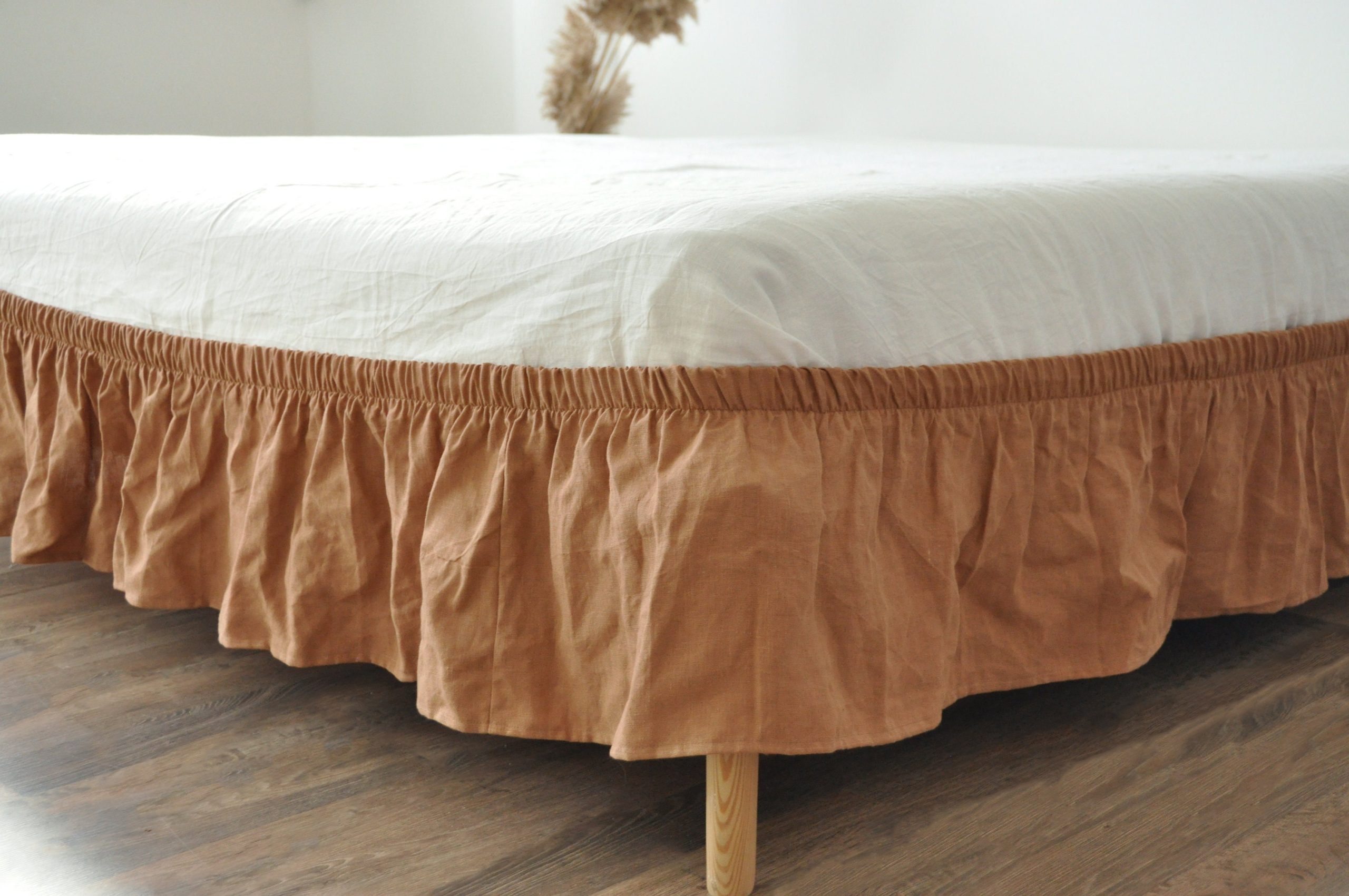 Clay & Other Colors Linen Bed Skirt Softened Wrap Around Stonewashed Wedding Gift Brown