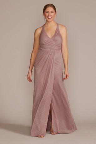 DB Studio Glitter Knit Wrap Tank Dress With Skirt Slit in Pink Size: 2 David's Bridal