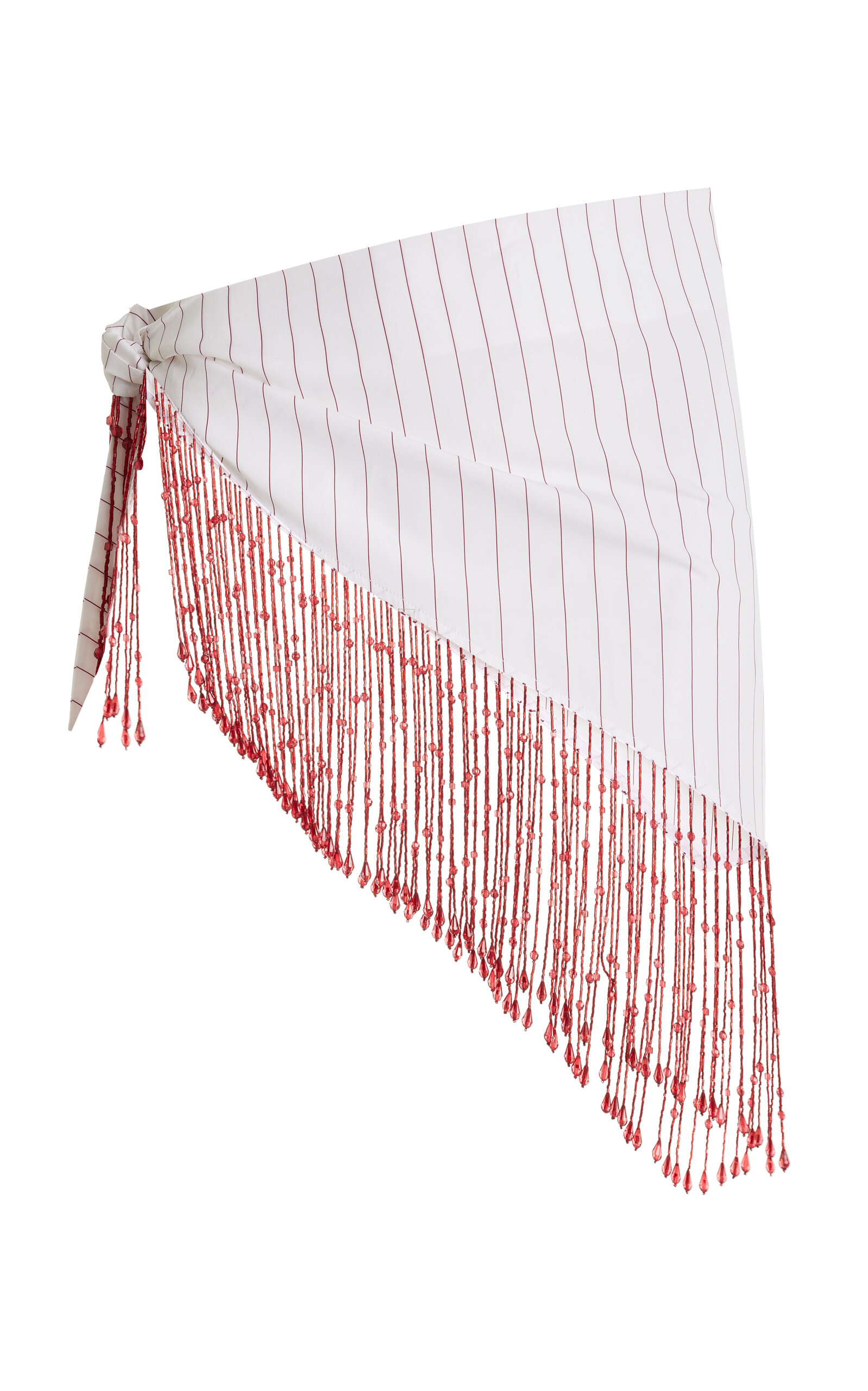 DES_PHEMMES - Exclusive Beaded Fringe Cotton Mini Wrap Skirt - Burgundy - OS - Moda Operandi