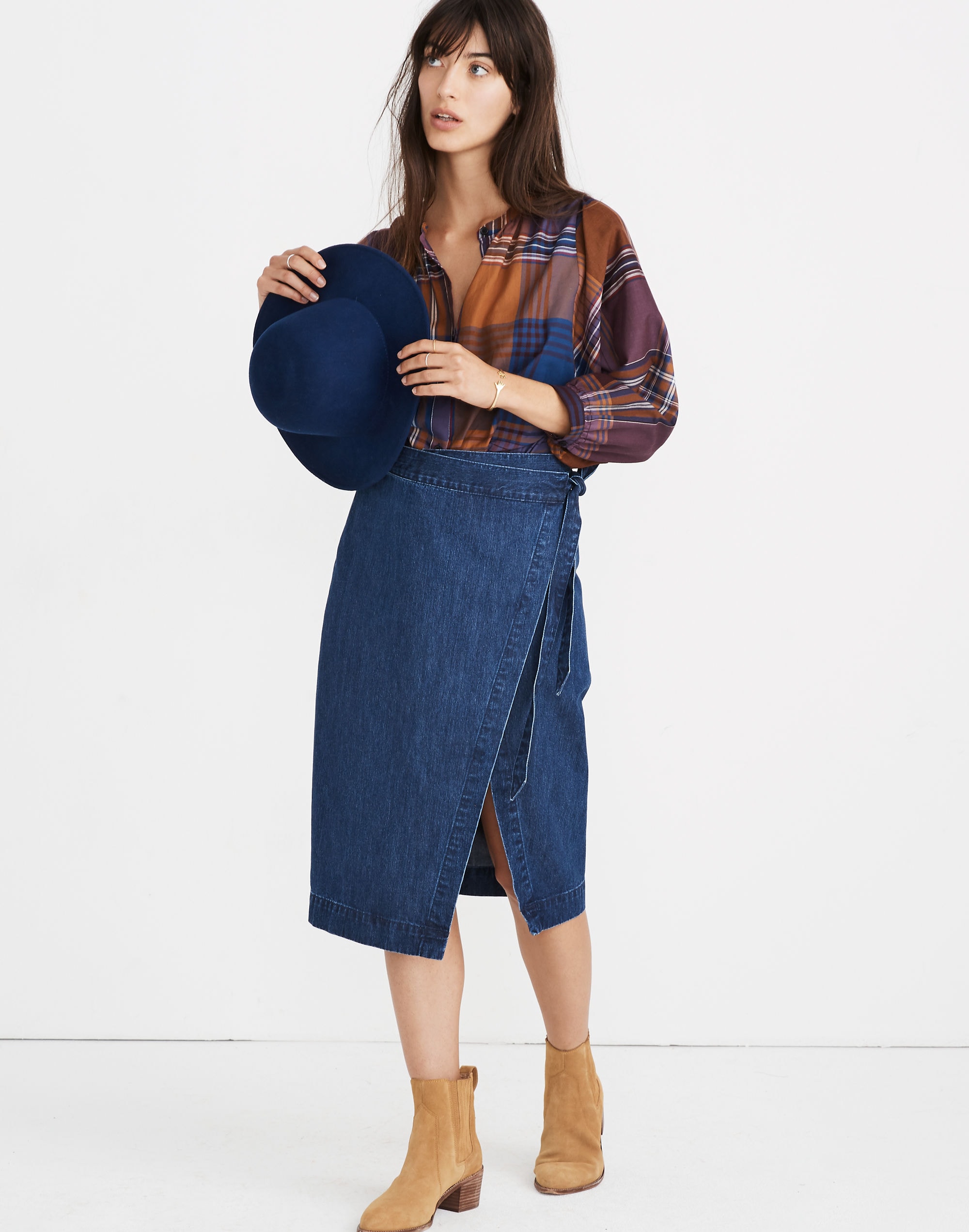 Denim Midi Wrap Skirt in Neville Wash