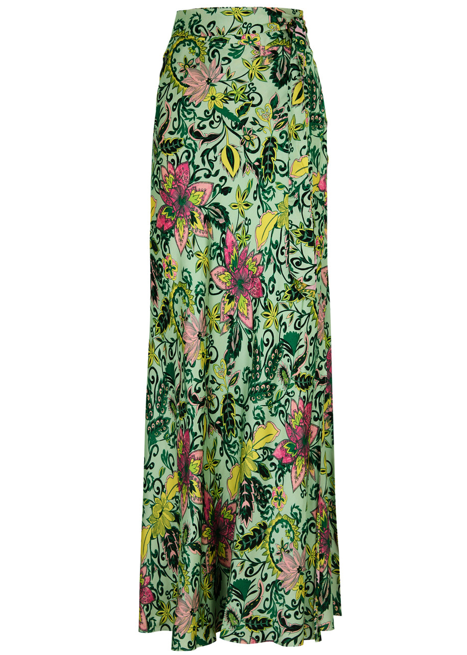 Diane Von Furstenberg Krisa Reversible Satin Maxi Wrap Skirt - Green - M (UK12 / M)