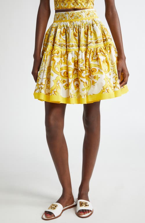 Dolce&Gabbana Tile Print Cotton Skater Skirt in Hg3Tn Mix Maiolica Giallo at Nordstrom, Size 2 Us