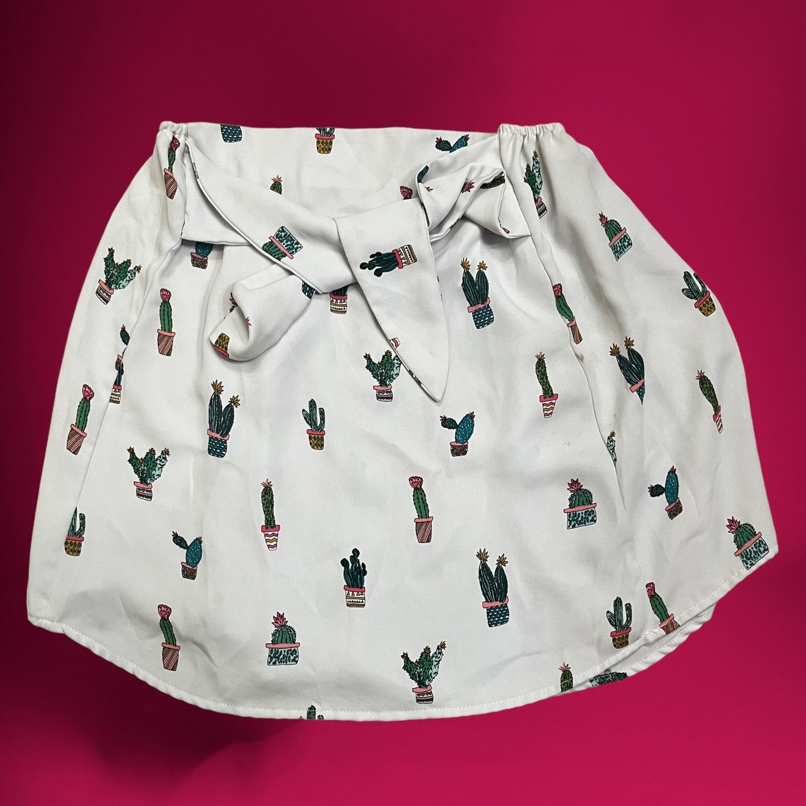 Dont Be Mad Do + Be Skirt Women's Large Cactus Plant Flowy Skater Tie in White (Size 29)