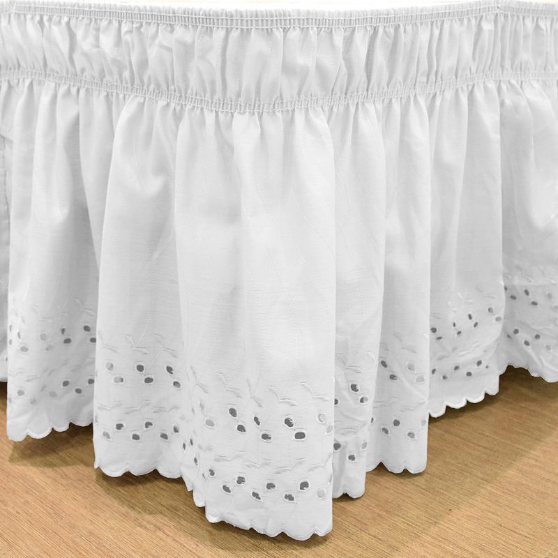 EasyFit Wrap Around Eyelet Ruffled Bed Skirt, Size: QUEEN/KING, White