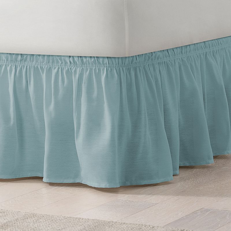 EasyFit Wrap Around Solid Ruffled Bed Skirt, Size: King, Spa Blue