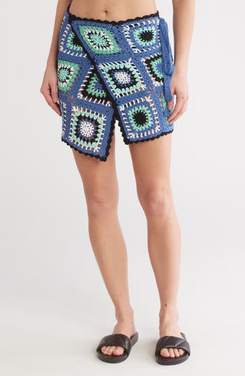 Elan Crochet Cover-Up Wrap Skirt in Blue Multi at Nordstrom Rack, Size Small