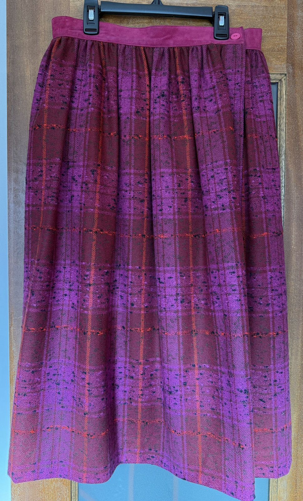 Escada Women'S Vintage Wool Hot Pink Red Stripe Wrap Skirt in Purple, Women's (Size 40)