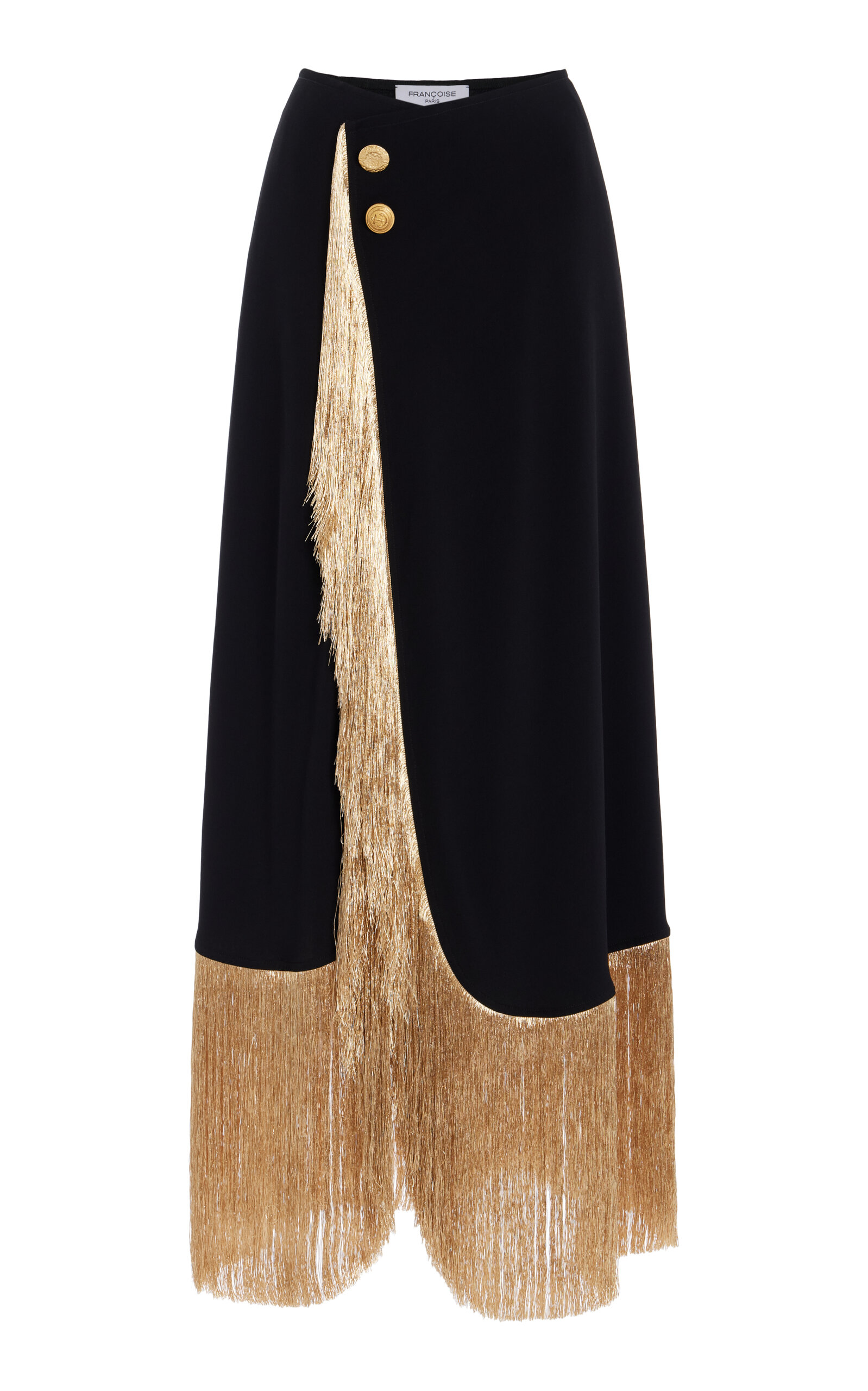 FRANOISE - Exclusive Farrah Fringed Crepe Maxi Wrap Skirt - Black - FR 34 - Moda Operandi