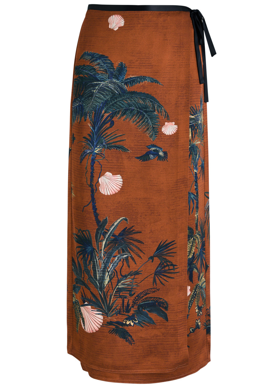 Forte_forte Printed Satin Midi Wrap Skirt - Brown - 1 (UK 8 / S)