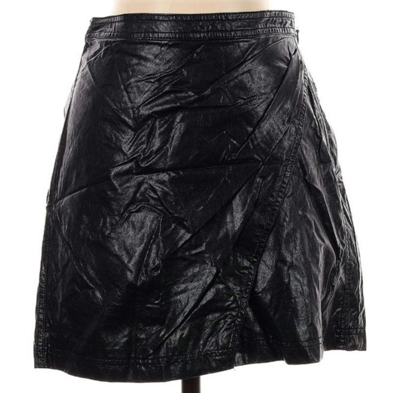 Free People Fake Out Faux Wrap Faux Leather Skirt in Black, Women's (Size 26)