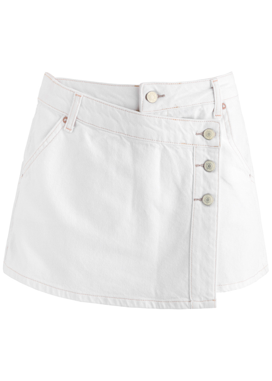 Free People Wynne Wrap-effect Denim Mini Skirt - White - 29 (W29 / UK12 / M)