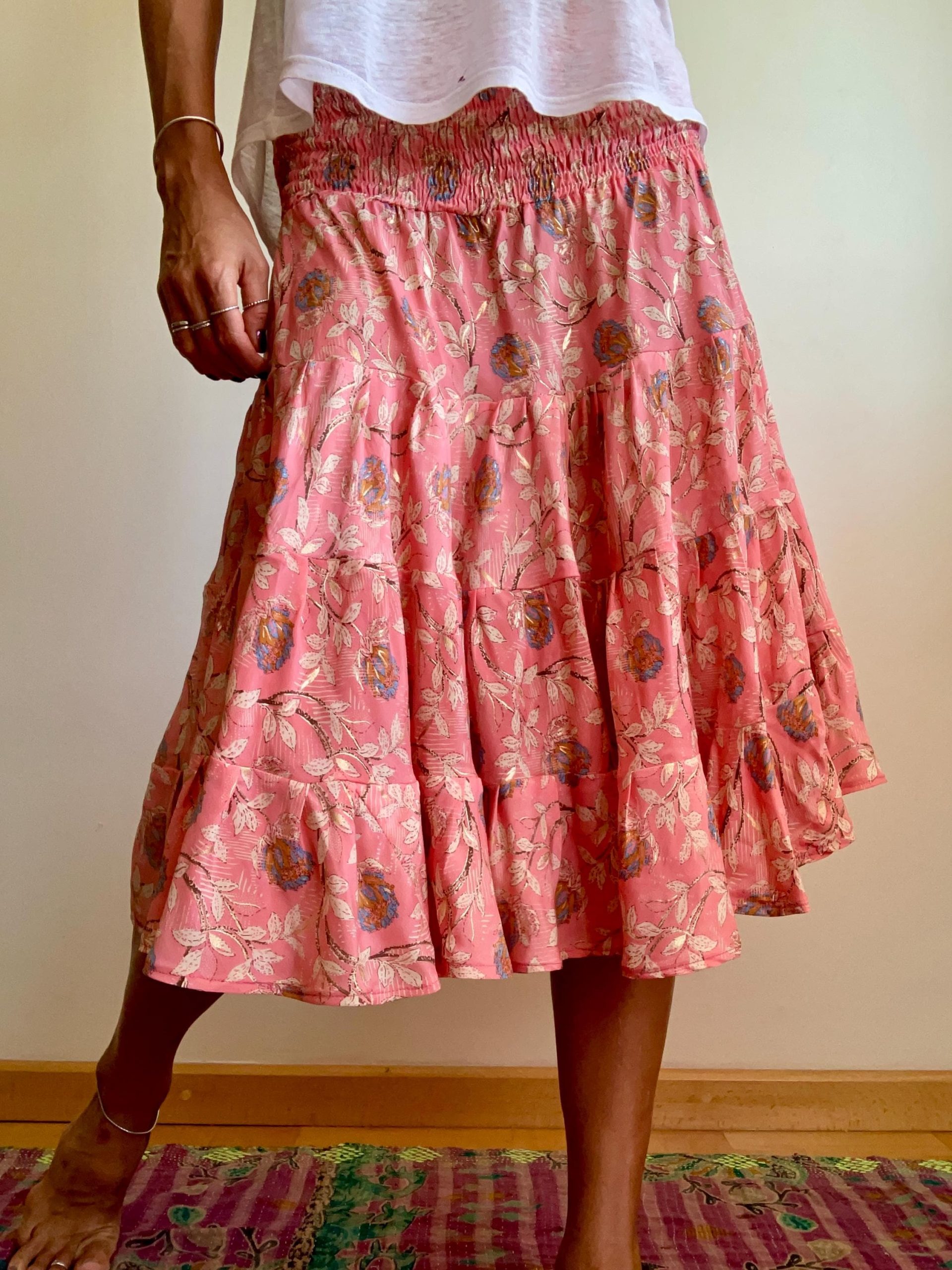 Frilled Mini Skirt Floral Floaty Skater Summer Boho Silky Lambada Beach Vacation Holiday Comfy Light Ruffled Hippie Chic