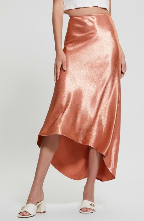 GUESS Lilya Bias Cut Satin High-Low Midi Skirt in Satin Rose at Nordstrom, Size X-Small